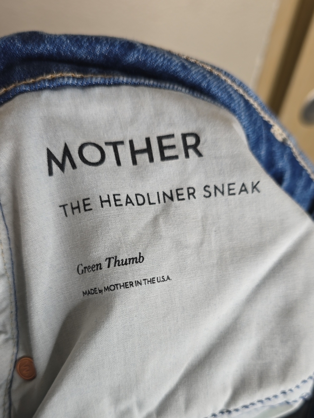 MOTHER  Superior The Headliner Sneak Denim Jeans  Green Thumb Size 32 - Picture 8 of 9